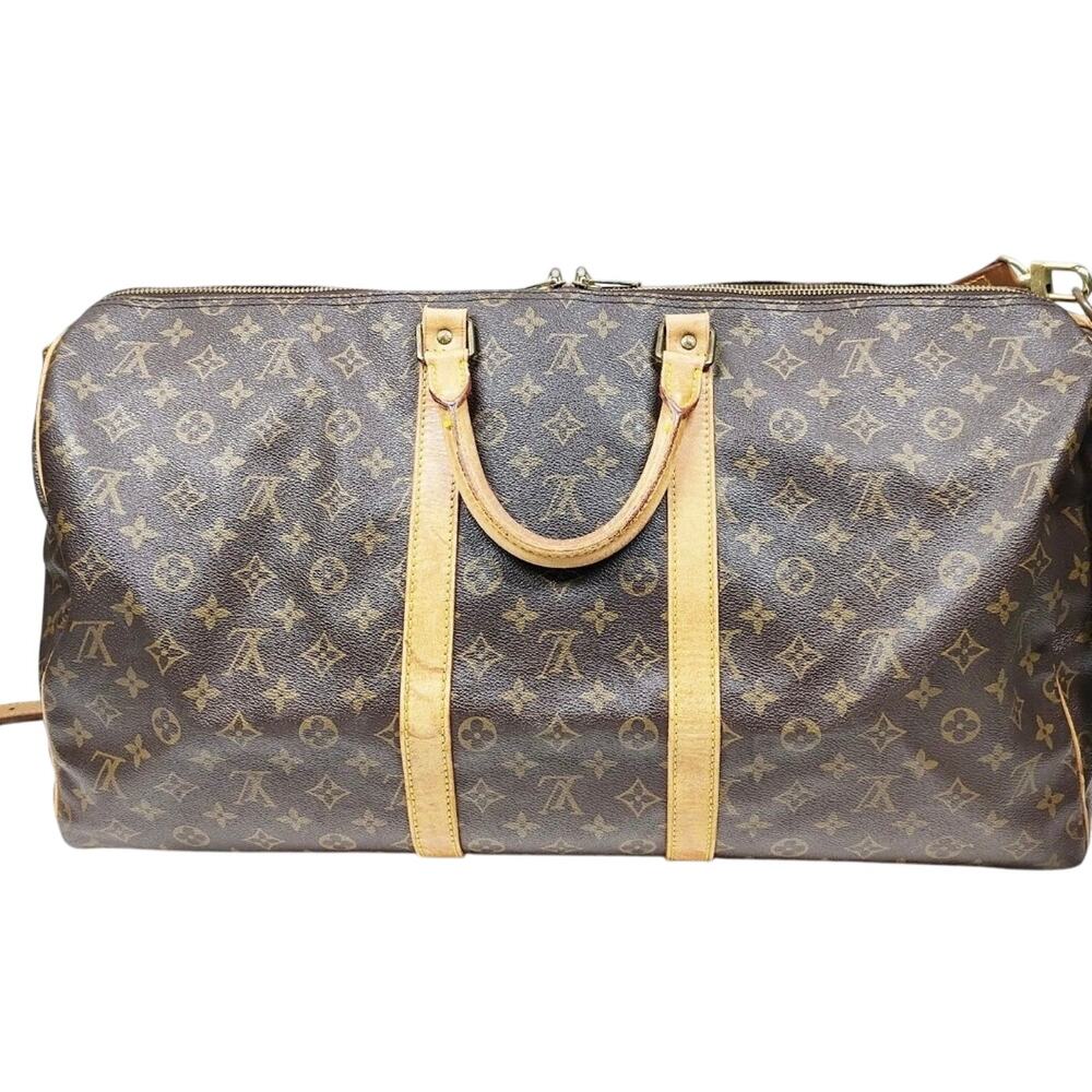 Louis Vuitton LV Boston Bag Keepall Bandouliere 55 Brown Monogram EUC - Picture 2 of 9